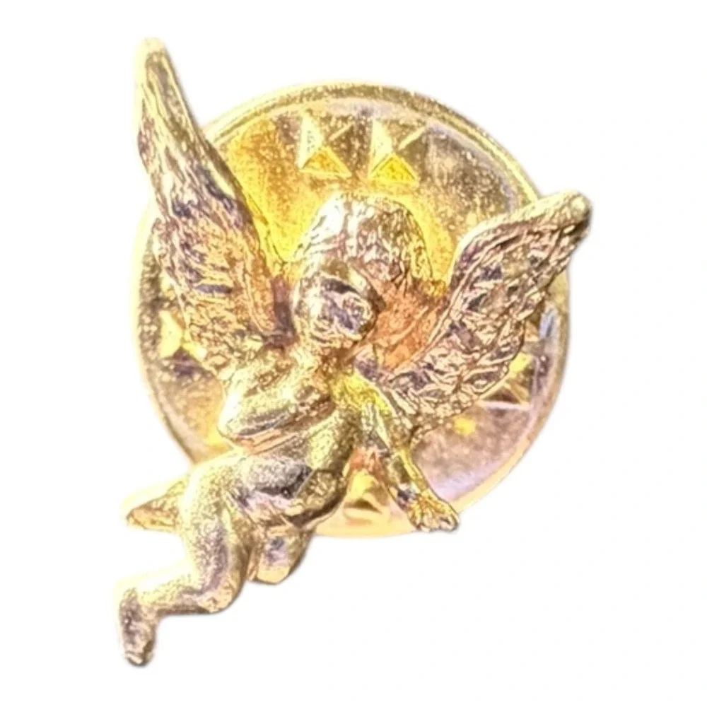 Angelic Religious Unbranded Lapel‎ Pin Set Gold Tone Cherub Praying Hands